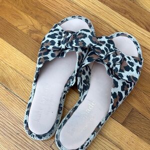 kate spade Leopard Print Bow Slide Sandals - Brown/Black/Cream